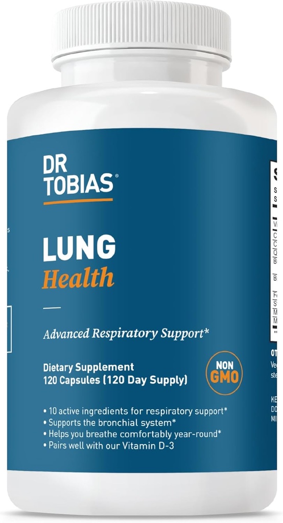 Dr. Tobias Lung Health Supplement met vitamine C, Butterbur, Quercetin & Bromelain, Advanced Lung Cleanse Detox Formule voor Bronchial & Respiratory System, Non-GMO, 120 Capsules, 120 Servings