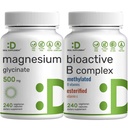 Magnesium Glycinate 500mg Veggie Capsules & Bioactive Vitamine B Complex Bundle Pack 
