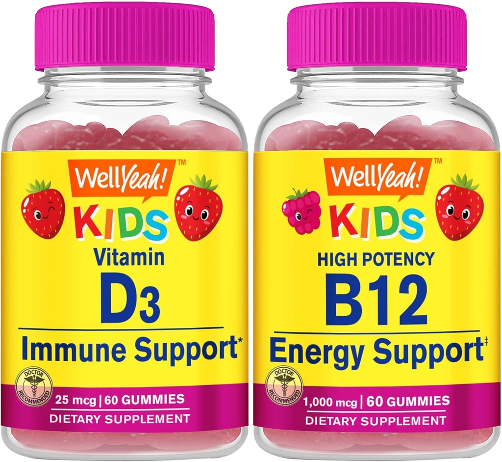 WellYeah Vitamine D3 Kids + Vitamine B12 Kids, Gummies Bundle - Grote Proeverij, Vitamine Supplement, Glutenvrij, GGO-vrij, Kauwbare Gummy