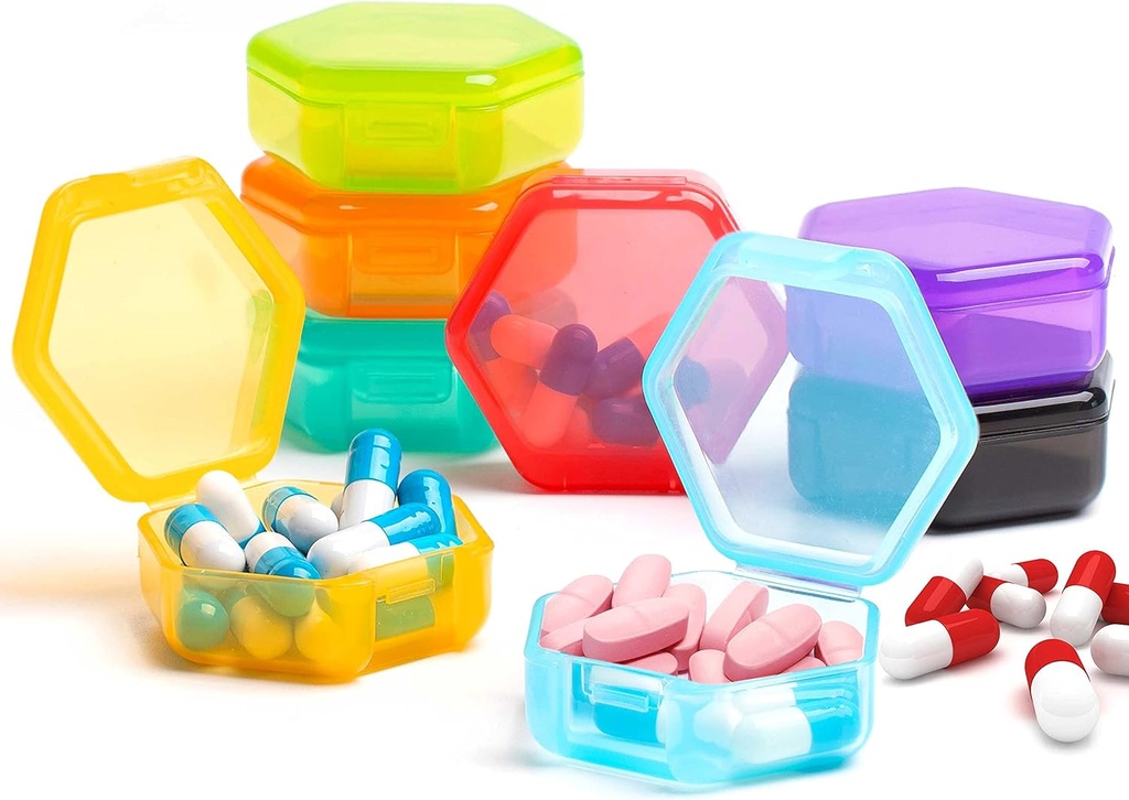 [8 Pack] Organisateur de petites pilules, boîte de voyage Pill Portable BPA sans mini cas de pilule pour la poche, les pilules médicaments et les vitamines support (couleurs vives)