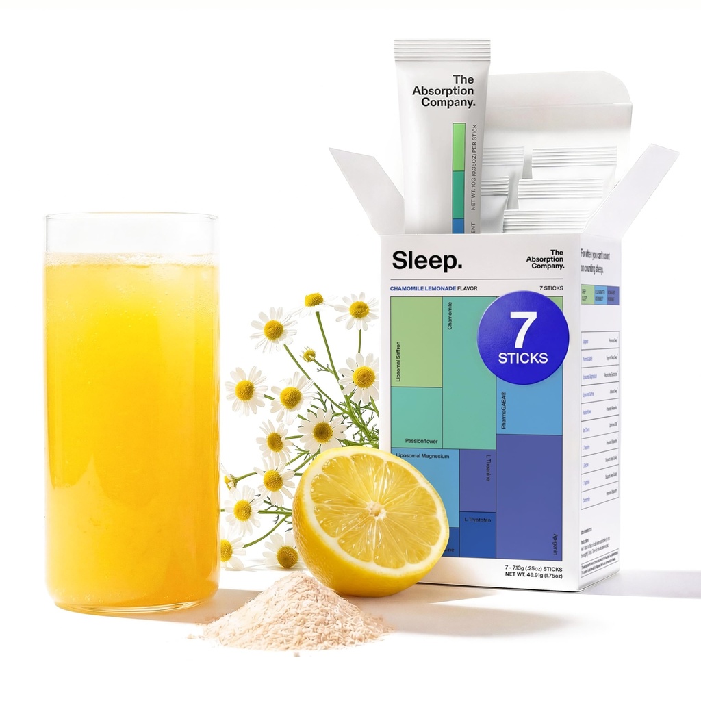 Slaaphulp poeder - Calming Drink voor diepe slaap met liposomale saffraan, Magnesium & PharmaGABA Melatonine-vrije natuurlijke supplement om stress te verminderen en de kwaliteit van de slaap kamille lemonade te verbeteren 7 Sticks