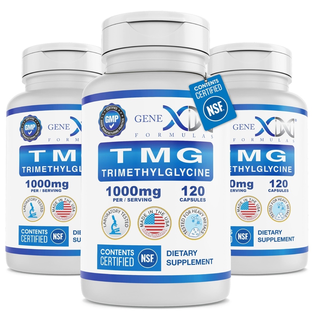 Formules Genex Supplément TMG 1000mg (360 Capsules) - NSF certifié pour la sécurité, la qualité et l'exactitude des étiquettes - Bétaine Anhydre Triméthylglycine - Supplément hépatique - Sans gluten et sans OGM - 30 jours d'approvisionnement