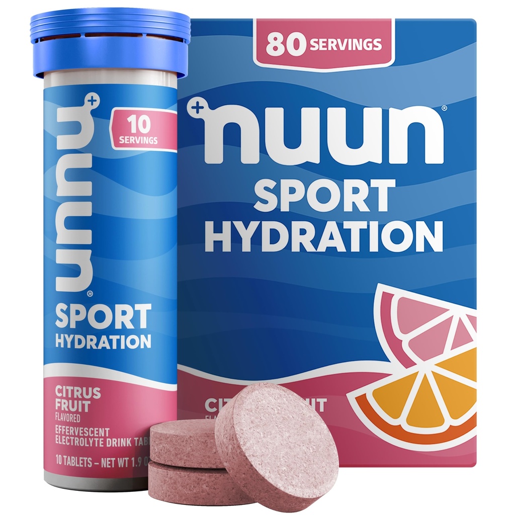 Nuun Sport Electrolyt tabletten met Magnesium, Calcium, Kalium, Chloride en Natrium, Glutenvrij & Vegan, Citrus Fruit, 8 Pack (80 Servings Totaal)