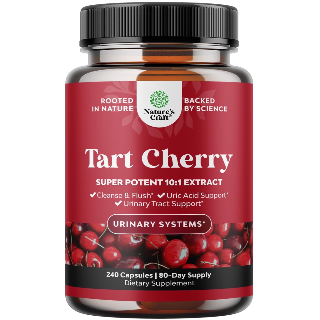 Extra Strength Tart Cherry Capsules - Tart Cherry Extract Capsules 7500mg pour Uric Acid Cleanse pour Gout & Reins Support - Supplément d'extrait de fruit pour Urinary Tract Health & Joint Support - 240 Ct