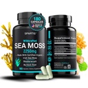 Gecertificeerd Biologische Sea Moss Capsules 2250mg Wildcrafted Irish Sea Moss Burdock Root Bladderwrack Supplement Raw Seamoss Pillen & Powder (Pack van 1 bij 180-Caps)