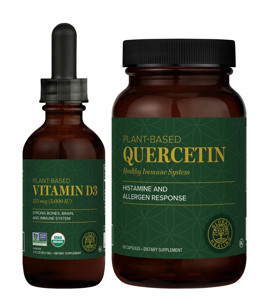 Global Healing Center - Vitamine D3 5000IE & quercetine 250mg - Ondersteunt botten en immuunsysteem, ademhalingsgezondheid