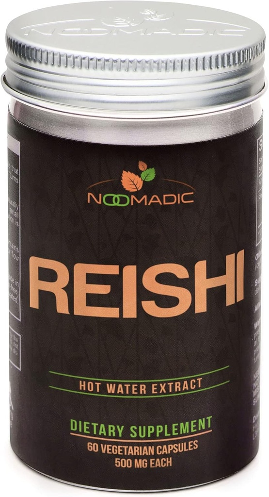 Noomadic Reishi Mushroom, 60 Capsules, 500mg Elke, Algemene Wellness & Longevity, Warmwater Extract, Vruchtlichamen, 30% Beta-D-Glucans
