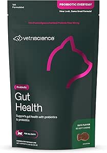 VetriScience Gut Health Kauwen, Probiotic Everyday Digestief Supplement voor Katten, Pet Probiotica voor Digestie Ondersteuning, Gas en diarree, Immune Support, 120 miljoen CFU per Kauw, Eend, 60 Tellen