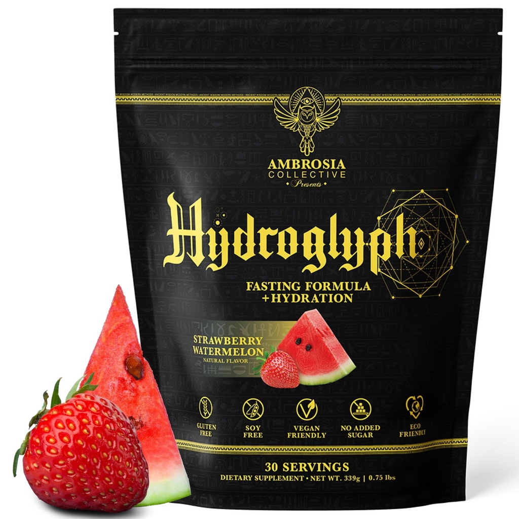 Ambrosia Hydroglyphe Formule intra-entraînement w/BCAA + EAA + électrolytes Poudre d'hydratation pour protéger le muscle maigre, 0g Sucre à jeun Mélange de boisson d'hydratation, fait avec l'eau de coco (Mélon d'eau de mûre)