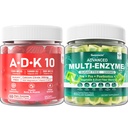 Enzymes digestifs Gummies 1000mg Nourriture à croquer rapidement, 90 milliards d'UFC, probiotique, postbiotique, prébiotique et mélange de fibres et vitamine ADK Gummies + supplément de zinc de magnésium de calcium