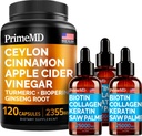 4-in-1 Liquid Biotin Collageen Keratine Saw Palmetto Drops (2 fl oz - 3 Pack) & 5-in-1 Ceylon Cinnamon w Turmeric & Ginseng Root (120ct) Bundle - Hair, Skin, Nails, & Immune Support Supplement