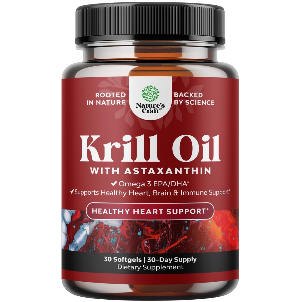 Krill Omega 3 Visolie Softgels - Geconcentreerde Krill EPA & DHA Fish Oil Omega 3 Supplement voor vrouwen en mannen voor Immune Support, gezonde hersenen en gezondheid van het hart - Burpless Fatty Acids Supplement - 30 Tellen
