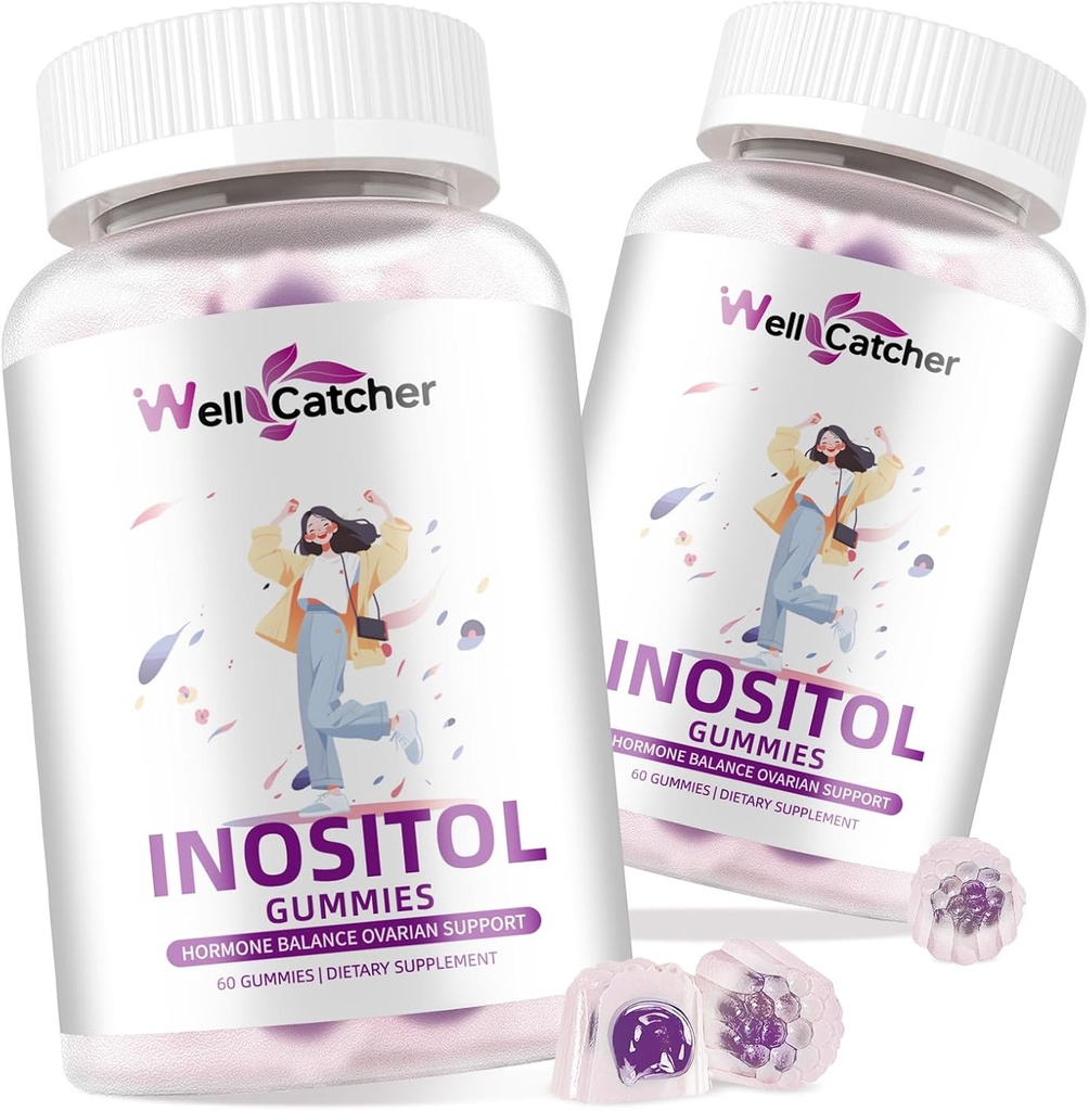 Inositol Gummies Myo-Inositol & D-Chiro Inositol Ideaal 40:1 Ratio Inositol Supplement met Omega-3 Vitamine D3 Ondersteunt gezonde ovulatie cyclus Regularity Grape Flavor 2 Packs
