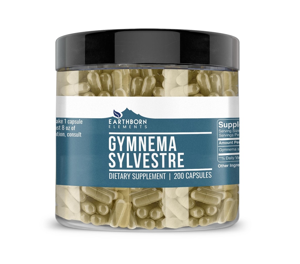 Éléments terriens Gymnema Sylvestre 200 Capsules, pures et non diluées, sans additifs