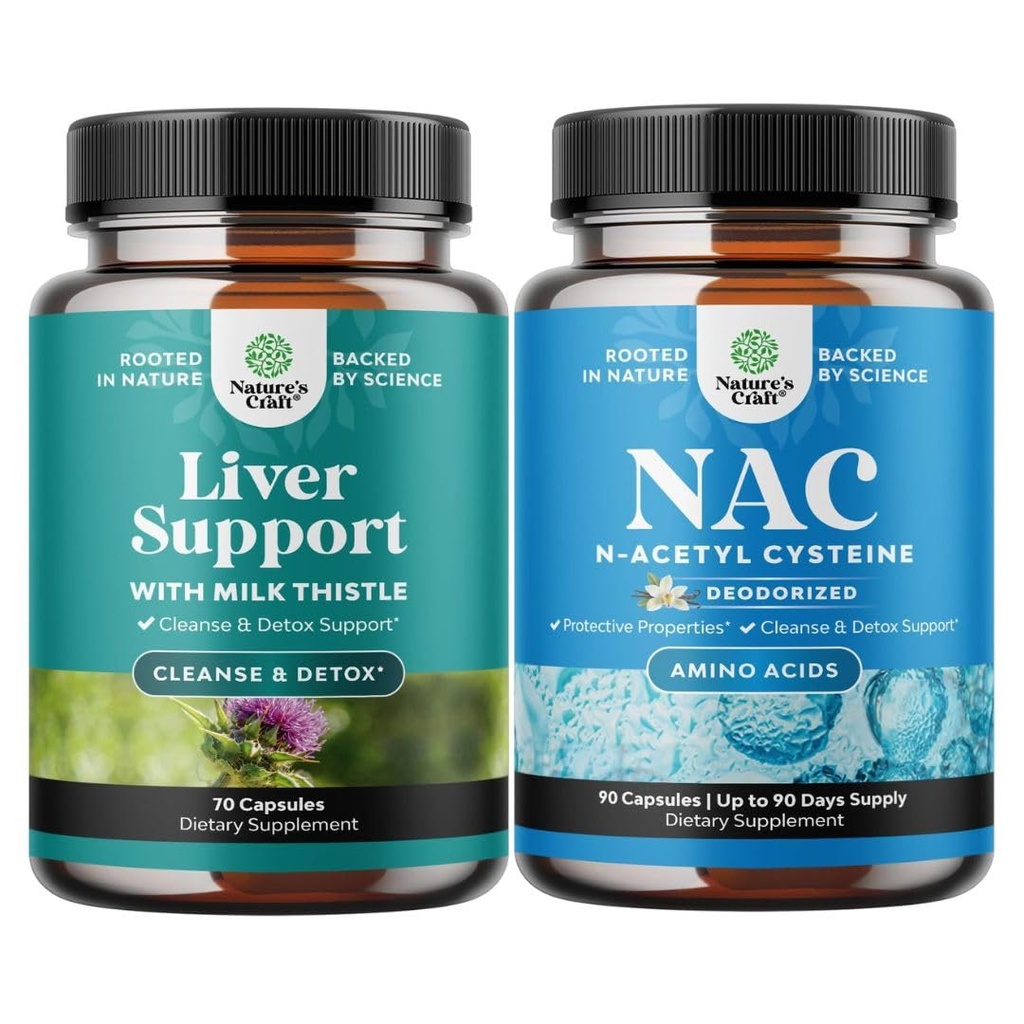 Bundel van Lever Reiniging Detox & Reparatie Formule en NAC Supplement N-Acetyl Cysteine 600mg - Herbal Lever Ondersteuning Supplement met Melkdistel - Hoge Absorptie NAC 600 mg Capsules Glutathion