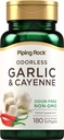 Piping Rock Odorless Knoflook Softgels 180 Softgels Supplement met Cayenne Extract Allium Sativum, Glutenvrij