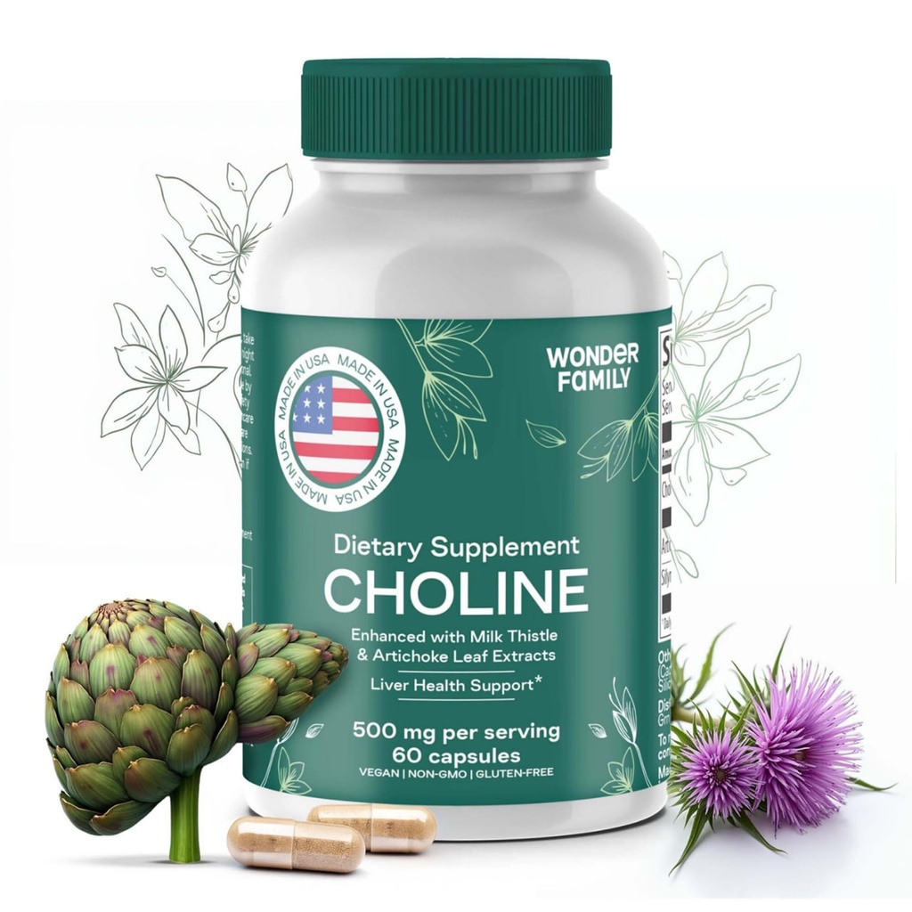 Choline Bitrate 500MG - Premium Choline Supplementen - Liver Support Supplement & Gallblad Supplementen - Colina Supplemento 500 mg Orgánica - Hersen Vitamine voor Geheugen en Focus - 60 Choline Caps
