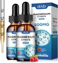 (2 Pack) Magnesium Citrate Liquid Magnesium Drops Supplement 500mg-Support Stress Relief, Bot, Spier, Mood, Slaap-4 Fl Oz, Vegan, Raspberry Flavor