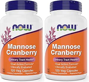 NOW Foods Mannose Cranberry, 120 capsules (verpakking van 2) - met PAC - 450mg dMannose, 250mg Whole Cranberry - Urinary Tract Health* - Vegan Friendly Supplement, Non-GMO