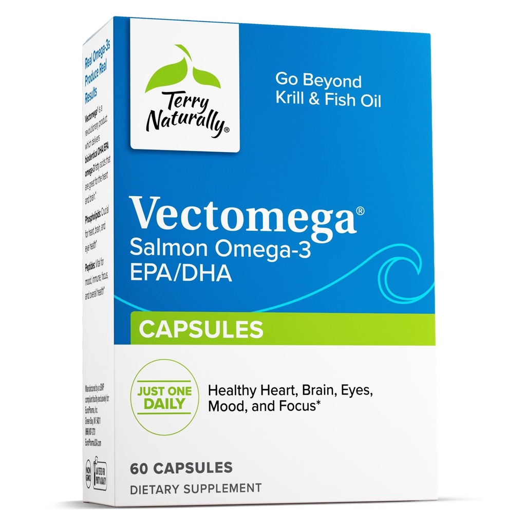 Terry Naturally Vectoga - Dieetsupplement met EPA & DHA - Omega-3 Tablets for Brain & Heart Health Support - Voedingssupplement met essentiële vetzuren & Peptiden - 60 capsules