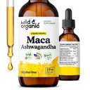 Wild & Organic Maca Ashwagandha gouttes pour les hommes et les femmes - racine de la maca péruvienne et la teinture d'Ashwagandha pour le soutien global - Vegan, sucre et sans alcool - 2 fl oz