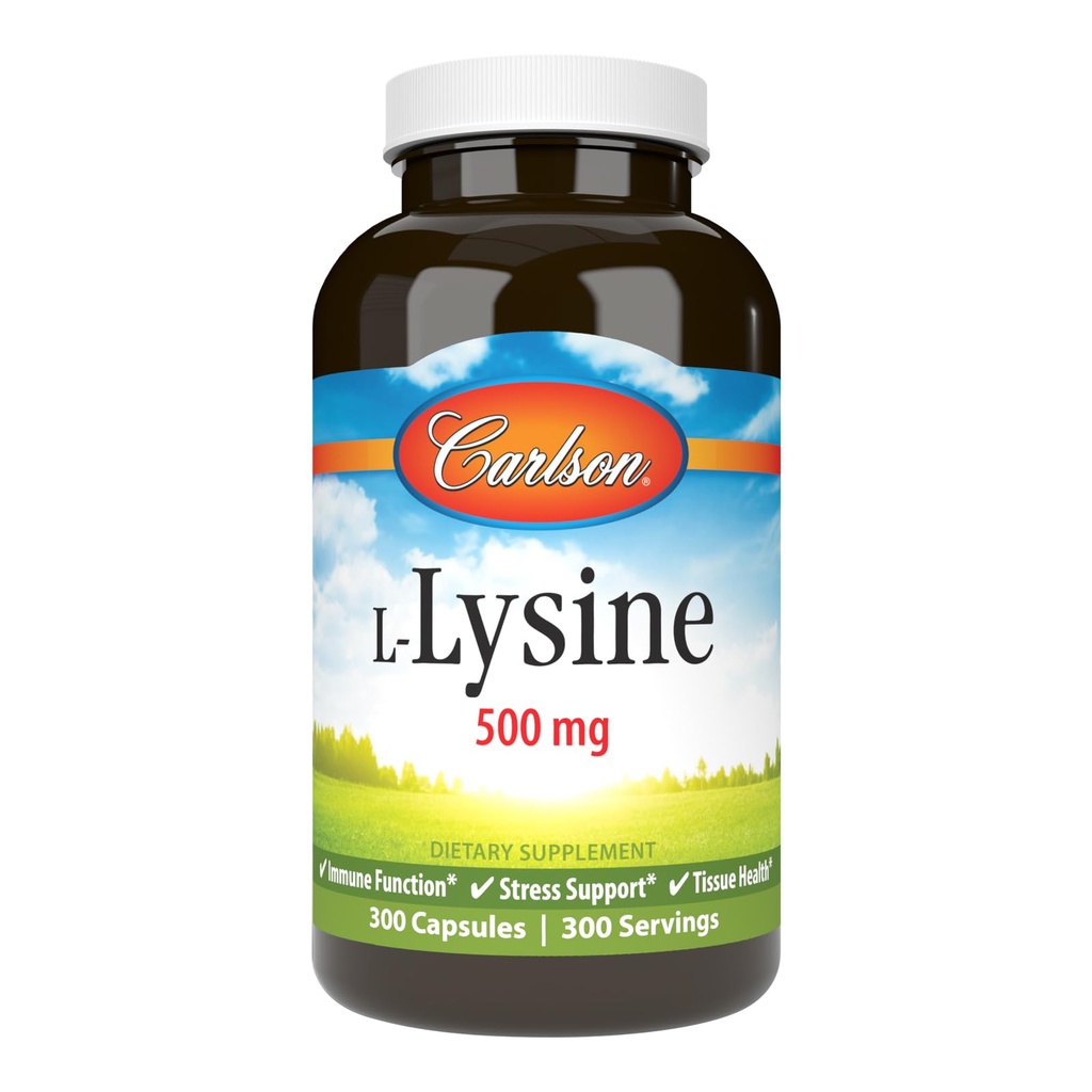 Carlson - L-Lysine, 500 mg, soutient le développement sain des tissus et des muscles, 300 capsules