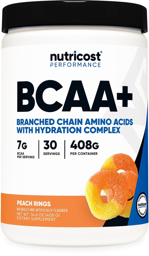 Nutricost BCAA + Hydration Powder (Peach Rings) 30 Serves - Branched Chain Amino Acids with Hydration Complex - Glutenvrij, Non-GMO