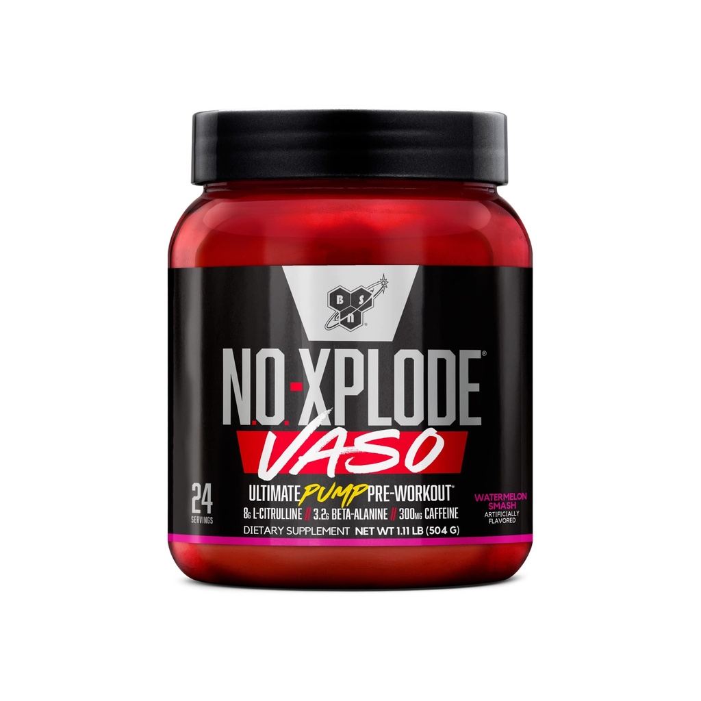 BSN N.O.-XPLODE Vaso Pre Workout Powder met 8g L-Citrulline en 3.2g Beta-Alanine en Energie, Smaak: Watermeloen Smash, 24 Servers