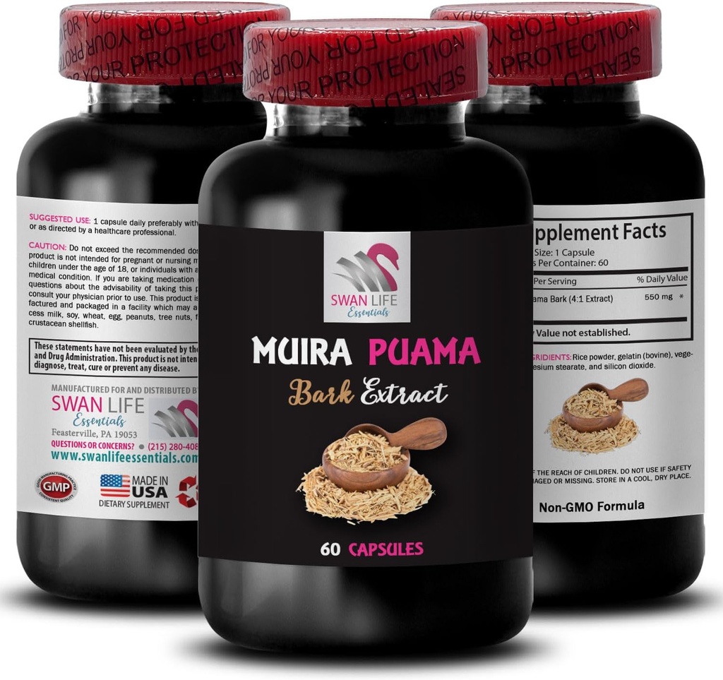 Éveil à base de plantes - MUIRA PUAMA BARK EXTRACT - Puissance énergétique de la centrale, équilibre conduit par la plante, soutien de la force quotidienne, préparation à l'aventure, optimisation de l'énergie, entraînement botanique 1 bouteille 60 capsules