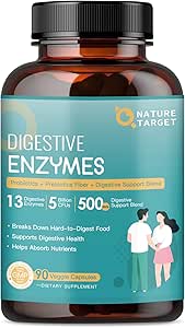 NATURE TARGET Digestive Enzymes for Women-Men for Digestie with Probiotics & Prebiotics for Gut Health & Immune Support, Help Protein, Carb, Fiber, & Dairy Digestie