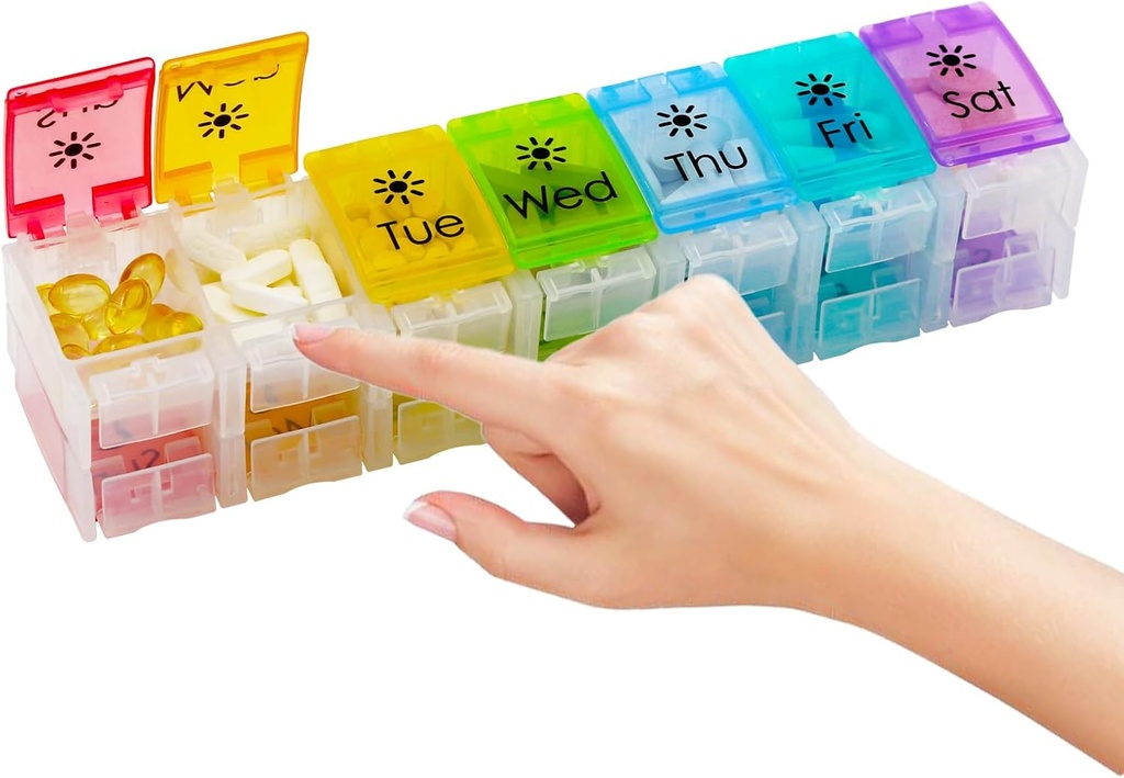 Grote pil Organizer 7 Dag met Spring-Open Ontwerp- Weekly pil Organizer 2 keer per dag met AM PM Big Compartments Pill Box voor Supplementen Pill Container houder voor Vitaminen Medicine Organisator
