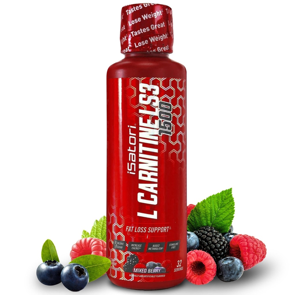 iSatori L-Carnitine LS3 1500, supplément de carnitine liquide L triple-blend, avec acétyle et tartrate, sans stimulant, faible teneur en calories, sans sucre et sans gluten, avec des arômes de baies mixtes (32 portions)