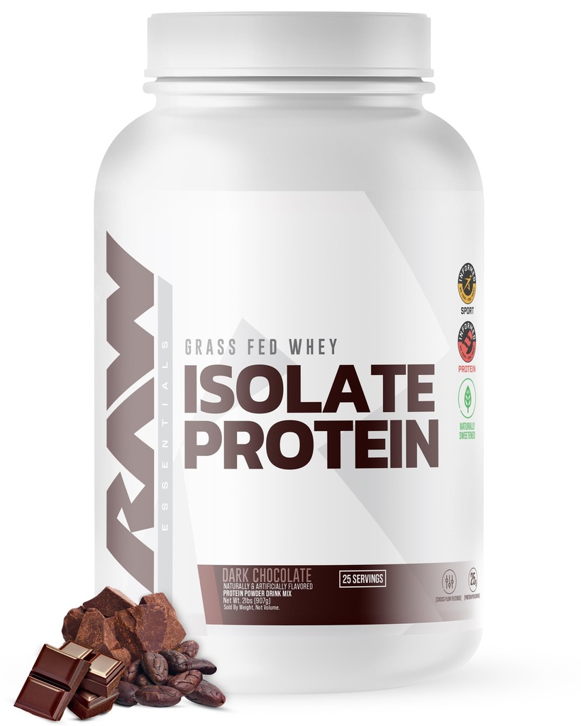 RAW Wei Isolaat Proteïnepoeder, Donkere Chocolade - 100% Grass-Fed Sport Voeding Wei Proteïne Poeder voor Spiergroei & Recovery - Low-Fat, Low Carb, Natuurlijk Gearomatiseerd & Gezoet - 25 porties