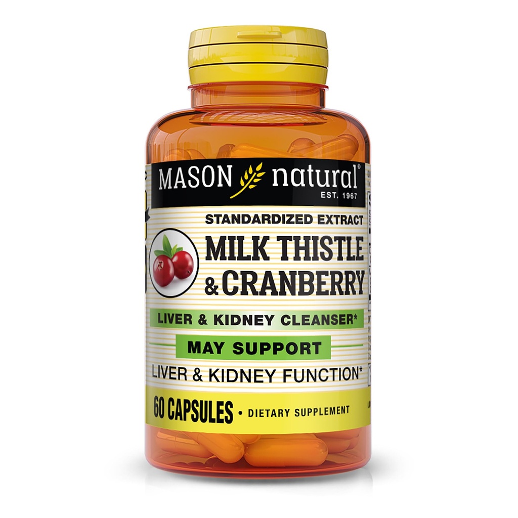 MASON Nettoyant du foie et du rein pour le chardon et la canneberge - Soutient la fonction saine du foie et du rein, le nettoyage et la désintoxication, 60 capsules