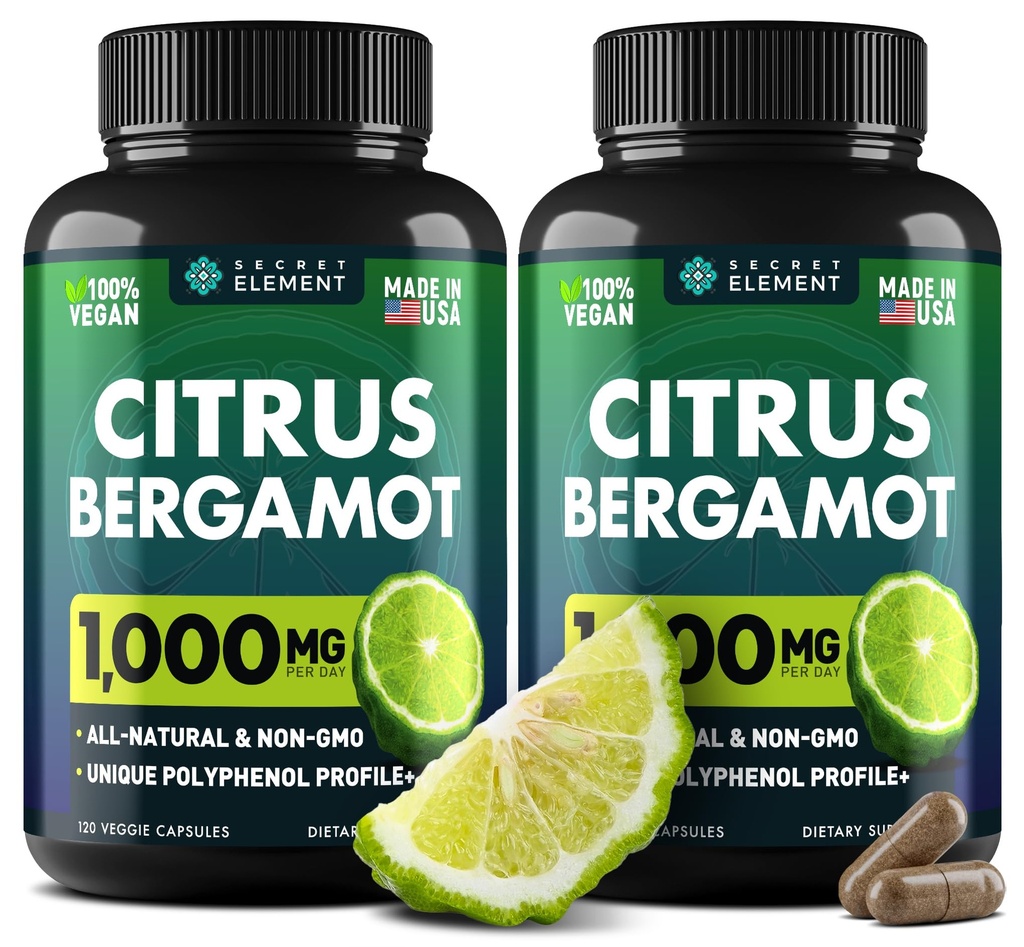 (2 PACK) Extrait d'agrumes Bergamot 1000mg - Supplément d'agrumes Bergamot pour la santé circulatoire, l'immunité et le vieillissement gracieux - 2x la puissance de l'agrumes Bergamot 500mg - 240 Capsules d'agrumes Bergamot végétaliens