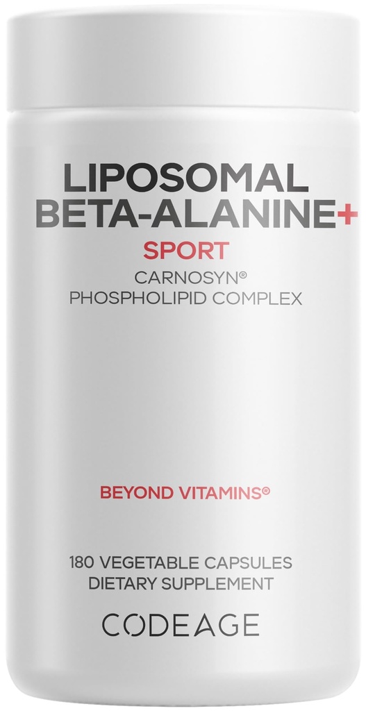 Codeage Liposomale Beta-Alanine Supplement - CarnoSyn Beta-Alanine - 2-maands levering - Liposomale levering - Pre-workout, Post Workout en Sport Supplementatie - Non-GMO - 180 capsules