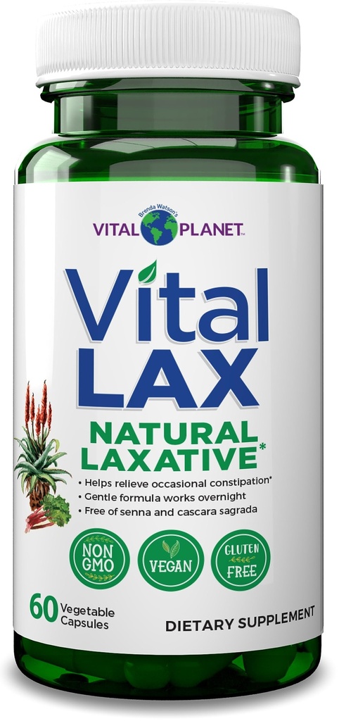 Vital Planet - Vital Lax Natural Laxative Cleanse Supplement voor Occasional Constipatie, met Magnesiumhydroxide, Slippery Elm, Aloë, en Triphala ter ondersteuning van Bowel Regularity 60 Capsules