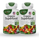 Complexe de fruits et légumes bio Superfood Greens - Supplément diététique avec 14 légumes verts et 14 légumes avec Alfalfa Riche en antioxydants Ingrédients organiques Non-OGM (120 Count Pack de 2)