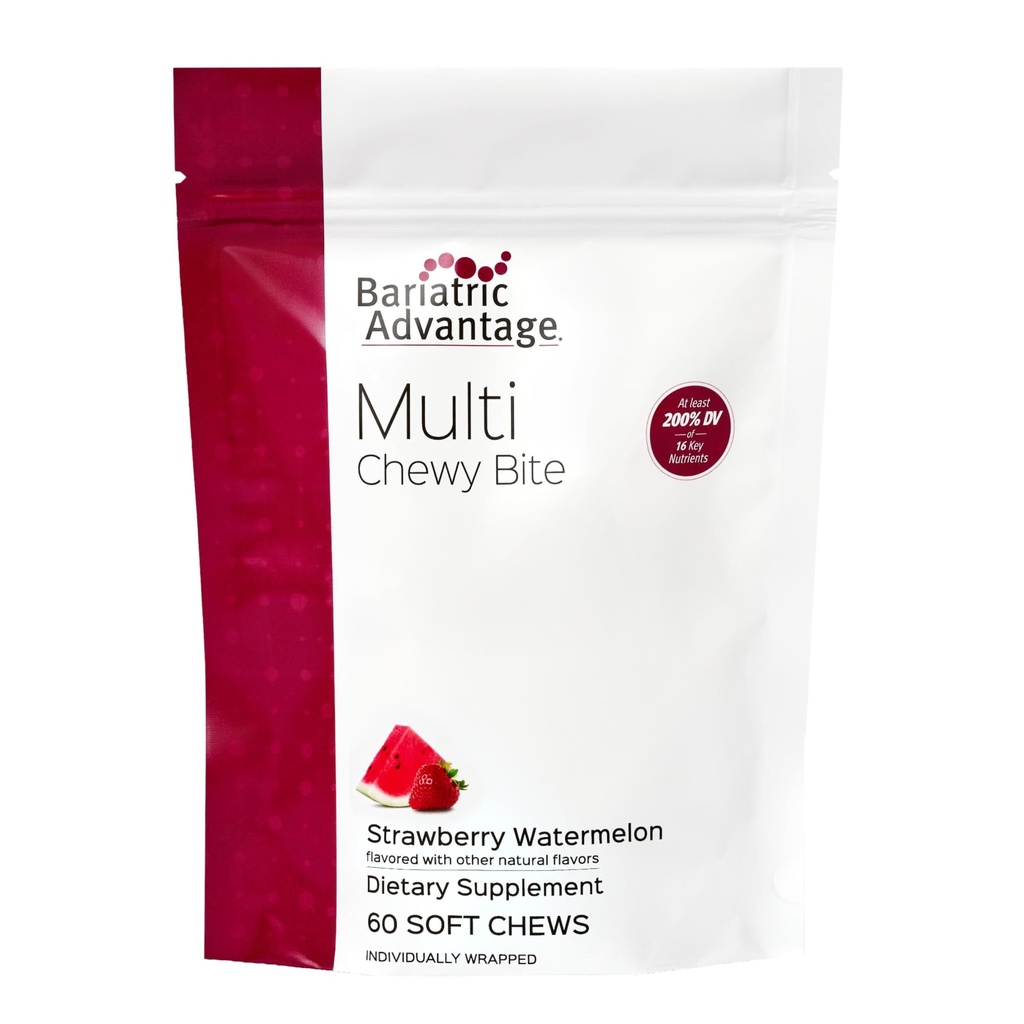 Bariatrische Voordeel Multi Chewy Bite - Zachte Kauw Multivitamine voor Bariatrische Chirurgie Patiënten - Kauwbare Multivitamine met Foliumzuur, Vitamine D3 en meer - Aardbei Watermeloen smaak - 60 Tel.