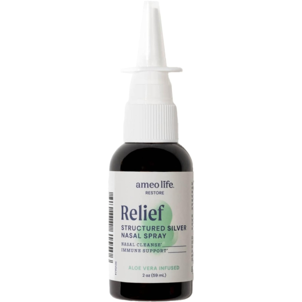 Ameo Life Aloe-Infusé Colloïdal Argent Spray Nasal 24 PPM - Spray Nez avec des ingrédients naturels pour soulager la congestion nasale, la congestion du sinus, le mucus et l'irritation - pour usage quotidien (2 oz)