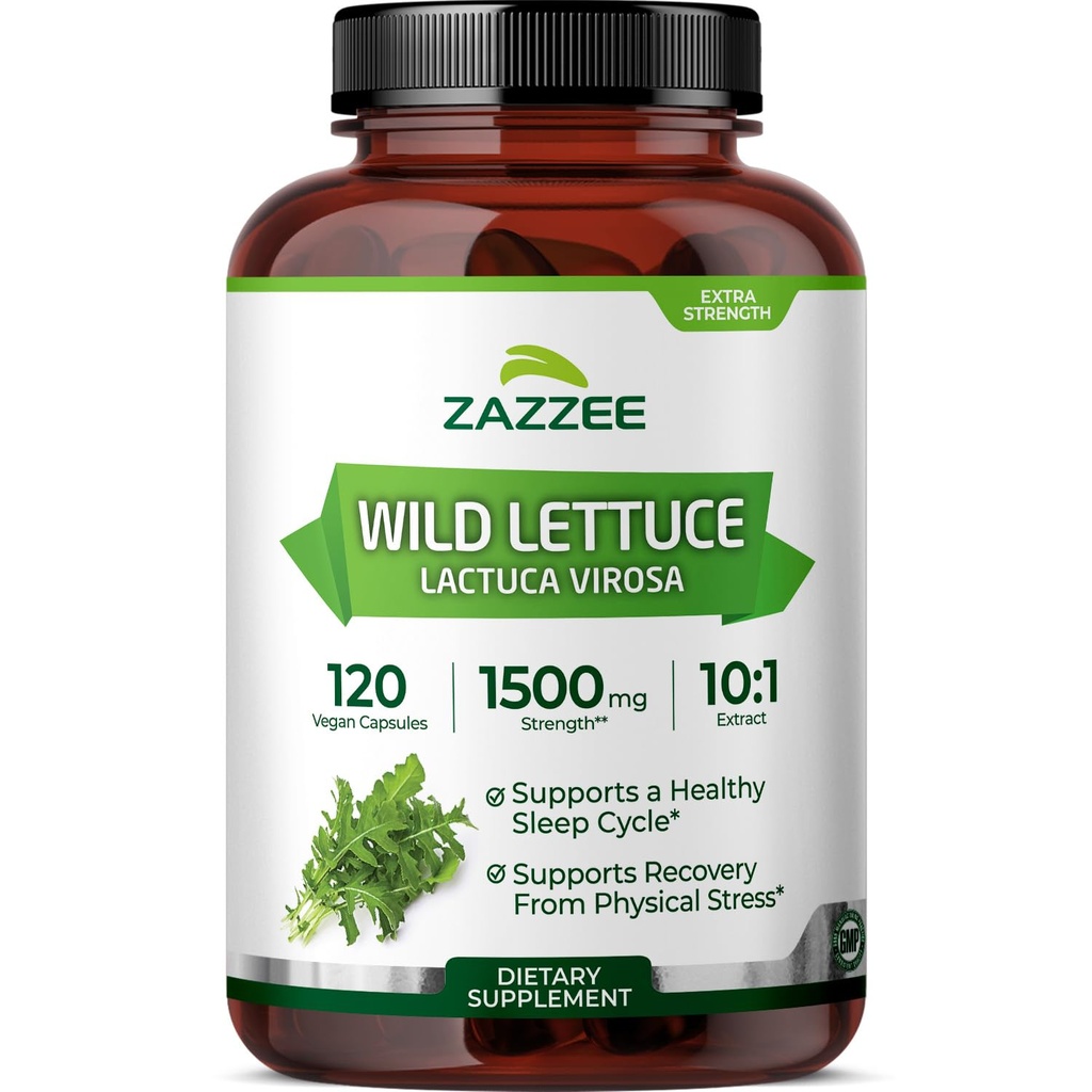 Zazzee Extra Strength Extrait de laitue sauvage 10:1, 1500 mg Strength, 120 Capsules Vegan, Potent Lactuca Virosa Variété, Extrait concentré 10X, 100% végétarien, tout naturel, non-OGM, Fabriqué aux États-Unis