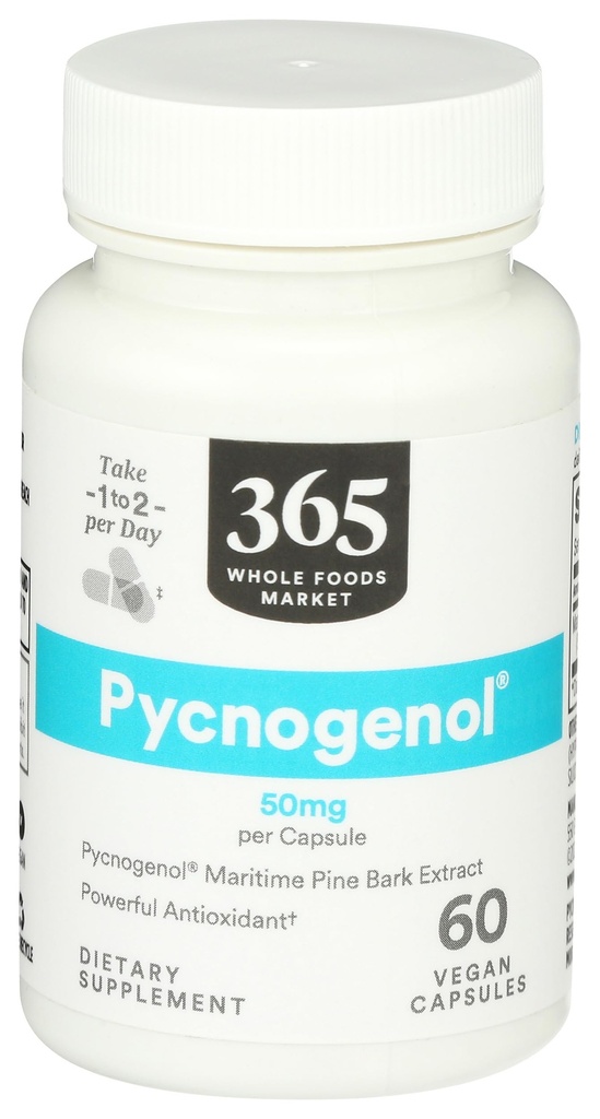 365 par Marché des aliments entiers, Pycnogenol Maritime Pine Bark Extrait, 50mg Capsules végétaliennes, 60 Compte