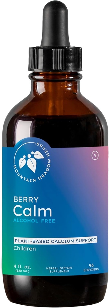 Mountain Meadow Herbs Berry Kalm voor Kids Herbal Calcium Supplement voor Sterke Bones, Tanden, Focus & Relaxation, Grote Proefvloeistof Formule, 4 oz