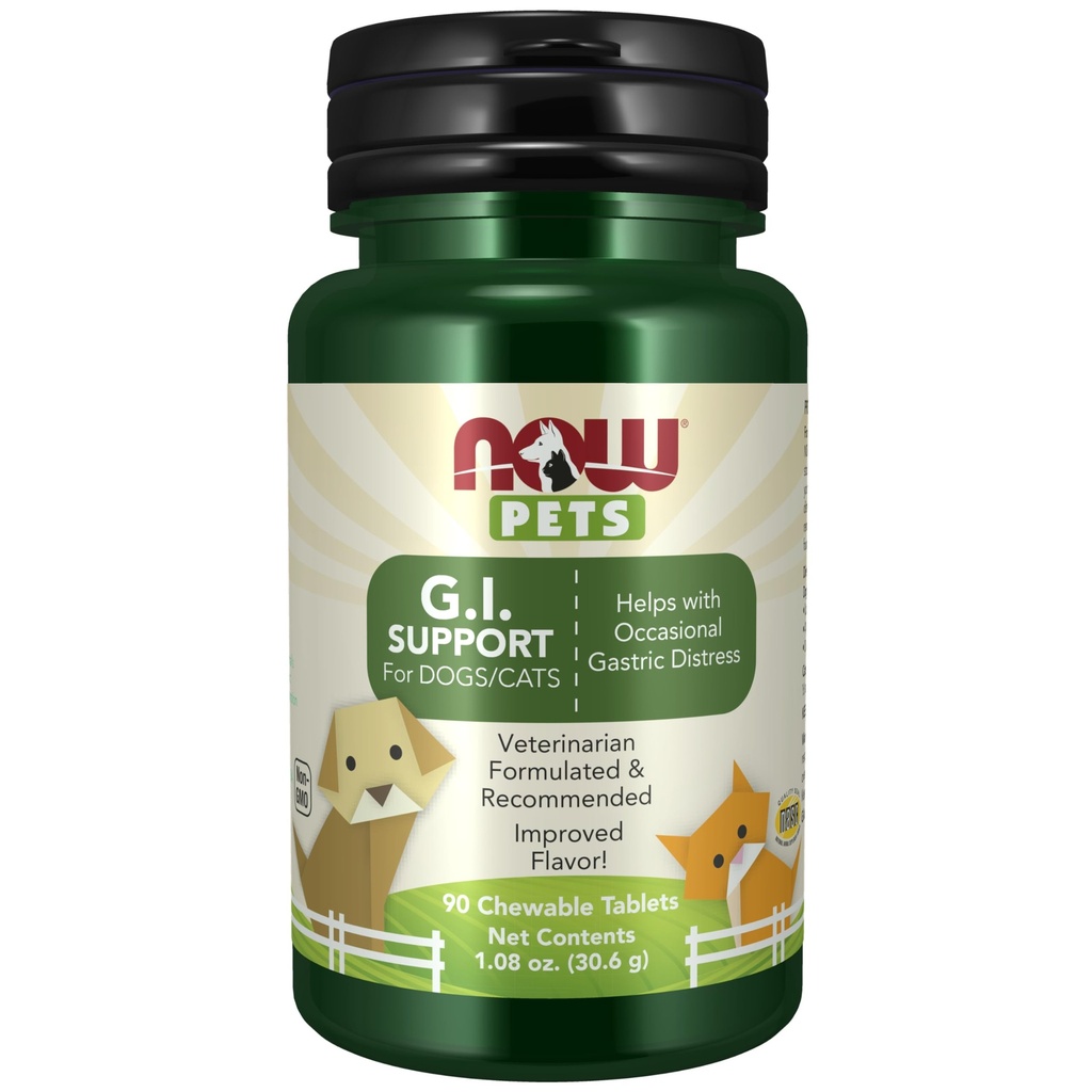 NOW Pet Health, G.I. Ondersteuningssupplement, samengesteld voor katten en honden, NASC gecertificeerd, 90 Kauwtabletten