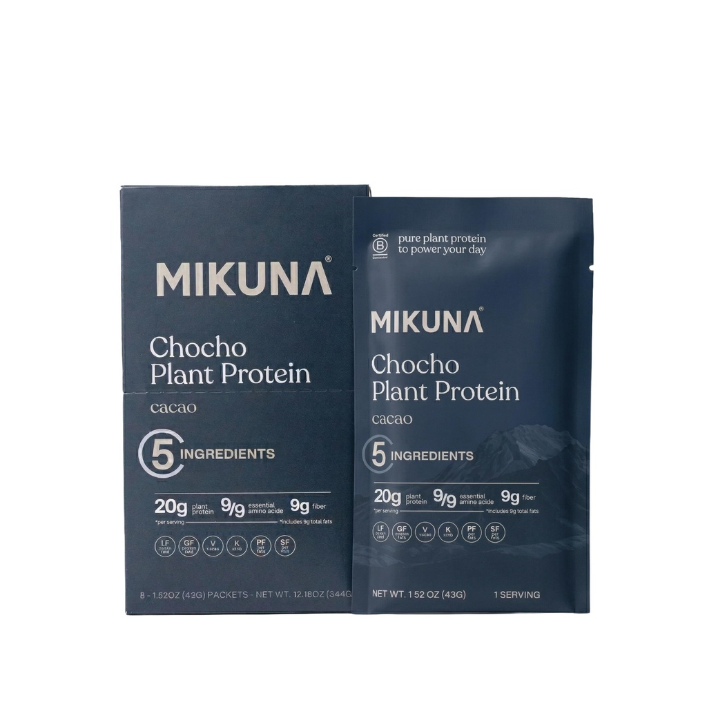 Mikuna Chocho Superfood Proteïne, Plant-Based Proteïne Poeder, Reispakketten - Veganistisch, Glutenvrij, 3g Net Carbs of Minder, en Bio beschikbaar, Niet-Isolaat (8 Servers, Cacao)