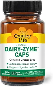 Country Life Dairy-Zyme - Enzymes digestifs pour le soulagement des produits laitiers - Supplément enzymatique à la lactase pour l'intolérance à la lactose - 6000 unités de lactase - Sans gluten, non-OGM - 50 capsules véganes