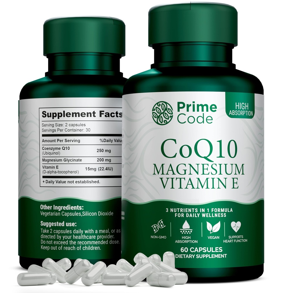 Prime Code [ 3 in 1] CoQ10 250mg met Magnesium Glycinaat en Vitamine E 