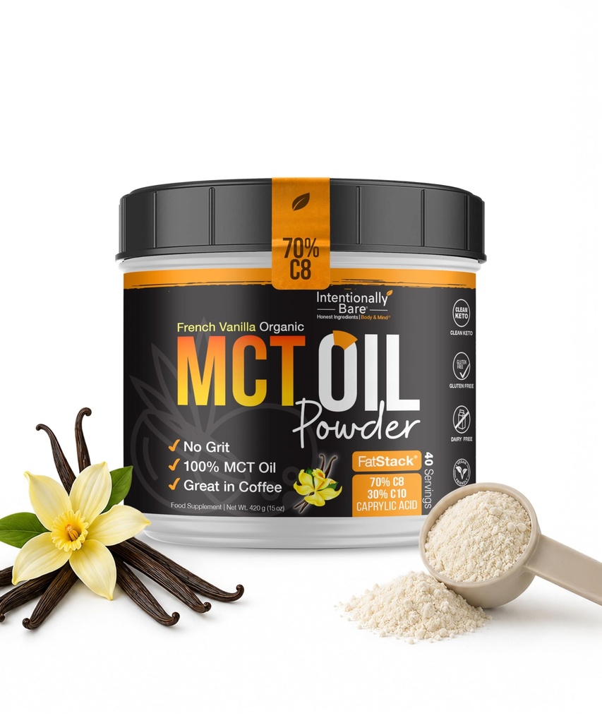 Opzettelijk Bare MCT Oliepoeder Franse Vanille MCT Koffie Creamer - C8 MCT Oliepoeder voor Energie & Metabolisme - Geen Grit Keto Energie Blend Uitstekend in het bakken, Shakes & Creamer voor Koffie - 40 Ser
