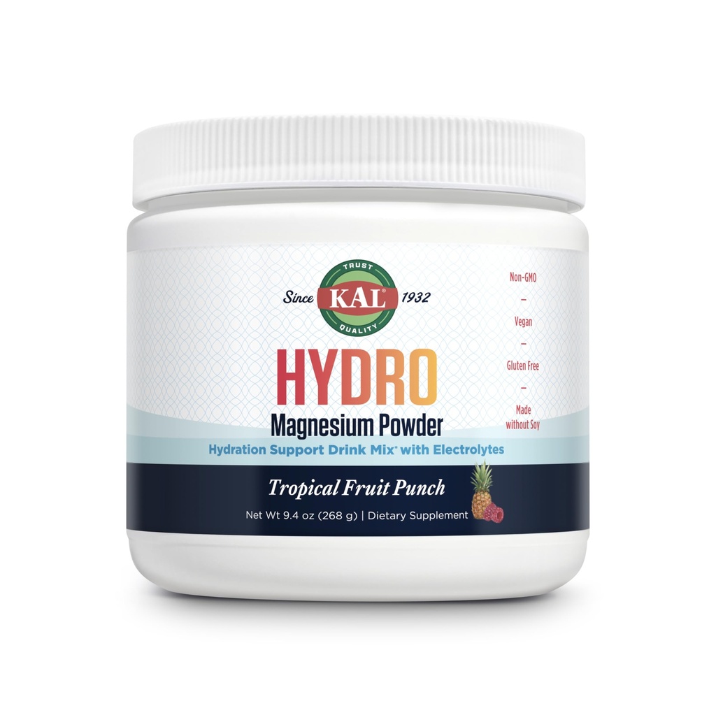 KAL Hydro Magnesium Plus Electrolytes Powder - Tropical Fruit Punch - Natrium, Chloride, Kalium Supplement - Hydratatie & Cellular Energy Drink Mix - Geen suiker - 60 dagen garantie, 50 porties, 9.4 OZ