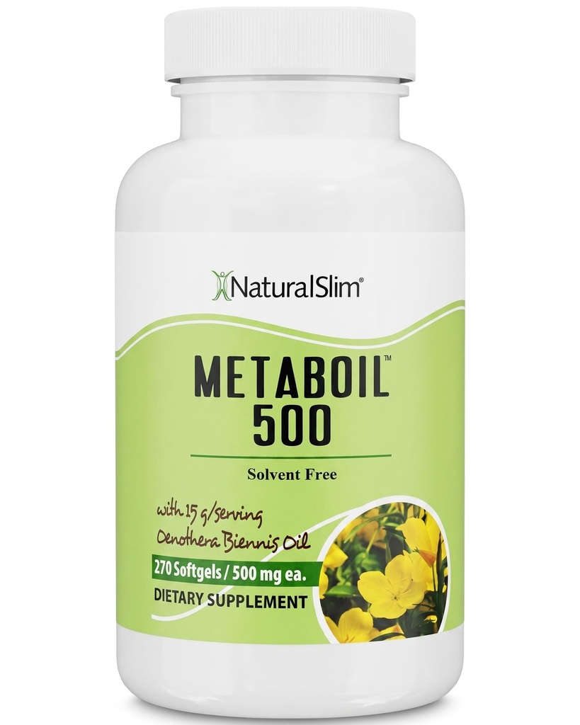 NaturalSlim Soiring Primrose Oil for Women 1500mg from Cold Pressed Oil - Metaboil 500 GLA Supplément Gamma Acide linolénique pour les femmes Santé, métabolisme, coeur et santé de la peau - 270 Softgels